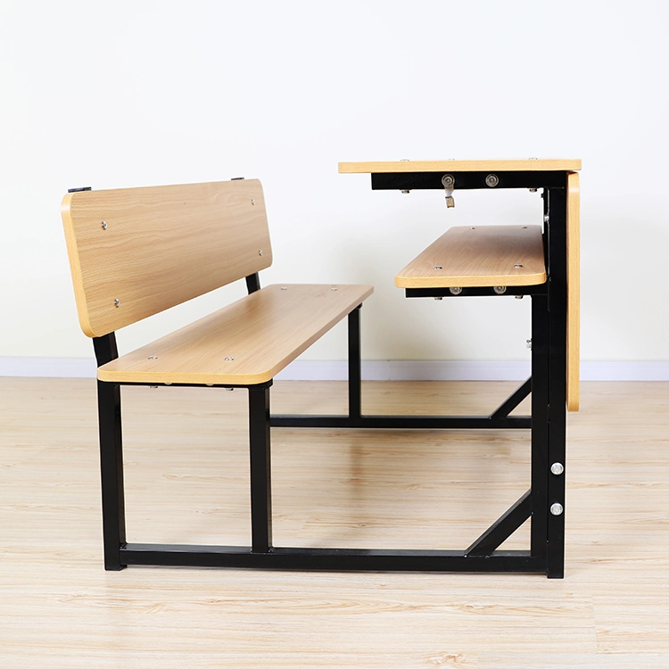 Madera de metal aula conectada doble mesa y silla de sobremesa y mostrador de la escuela