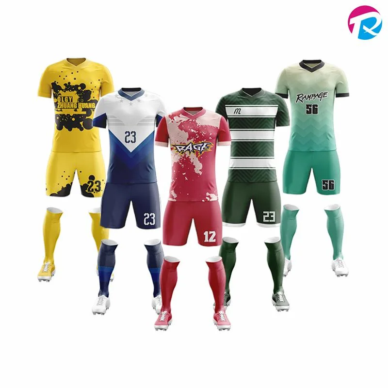 Camisa personalizada de futebol da Copa do Mundo de 2022 de alta qualidade, feita de 100% poliéster. Conjunto de roupas de futebol unissex, traje de futebol, uniforme de futebol e vestuário esportivo.