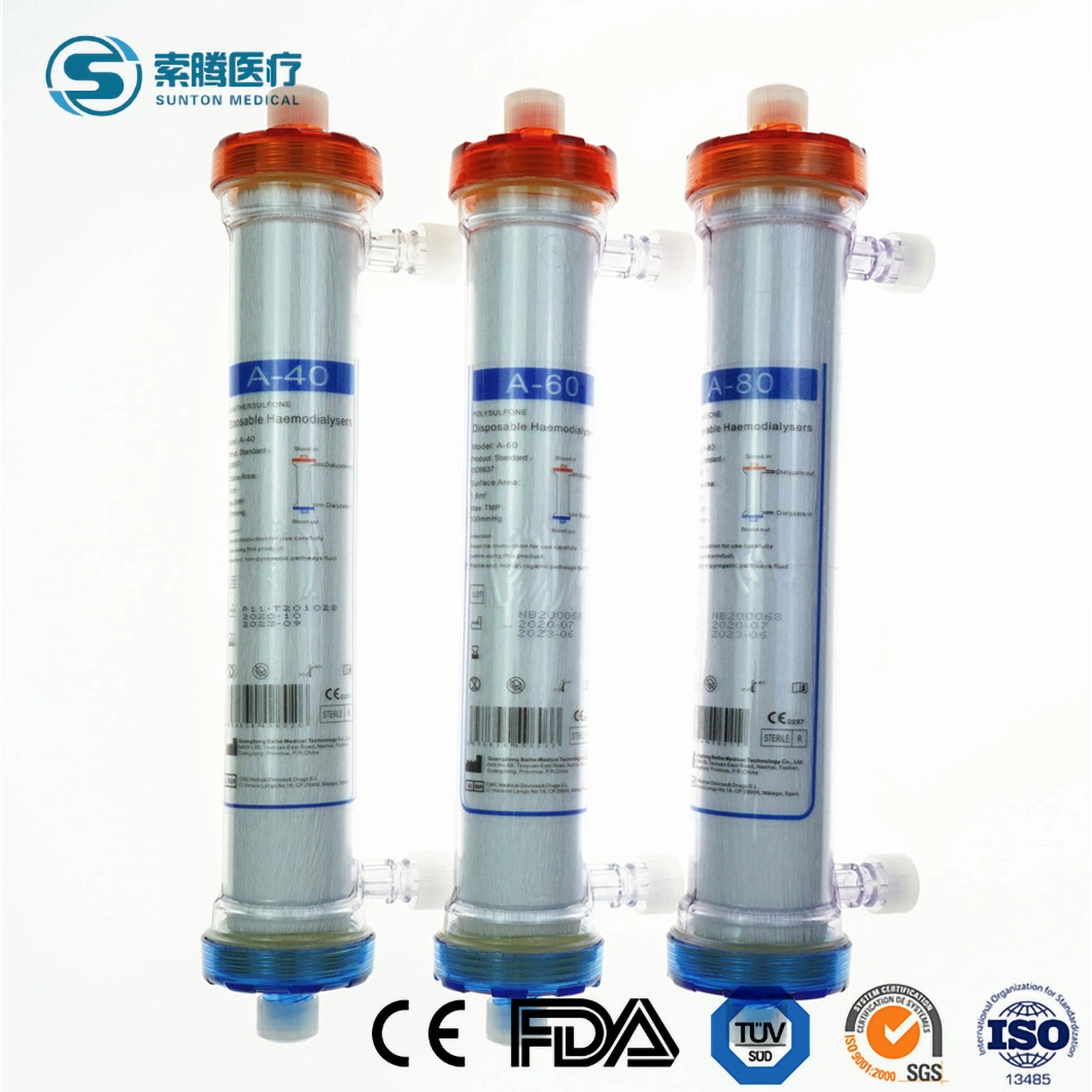 Sunton grado médico de alta calidad Hemodialyzer dializador China Pes Pes la calidad del material Hemodialyzer dializador fabricantes grado quirúrgico Medical dializador