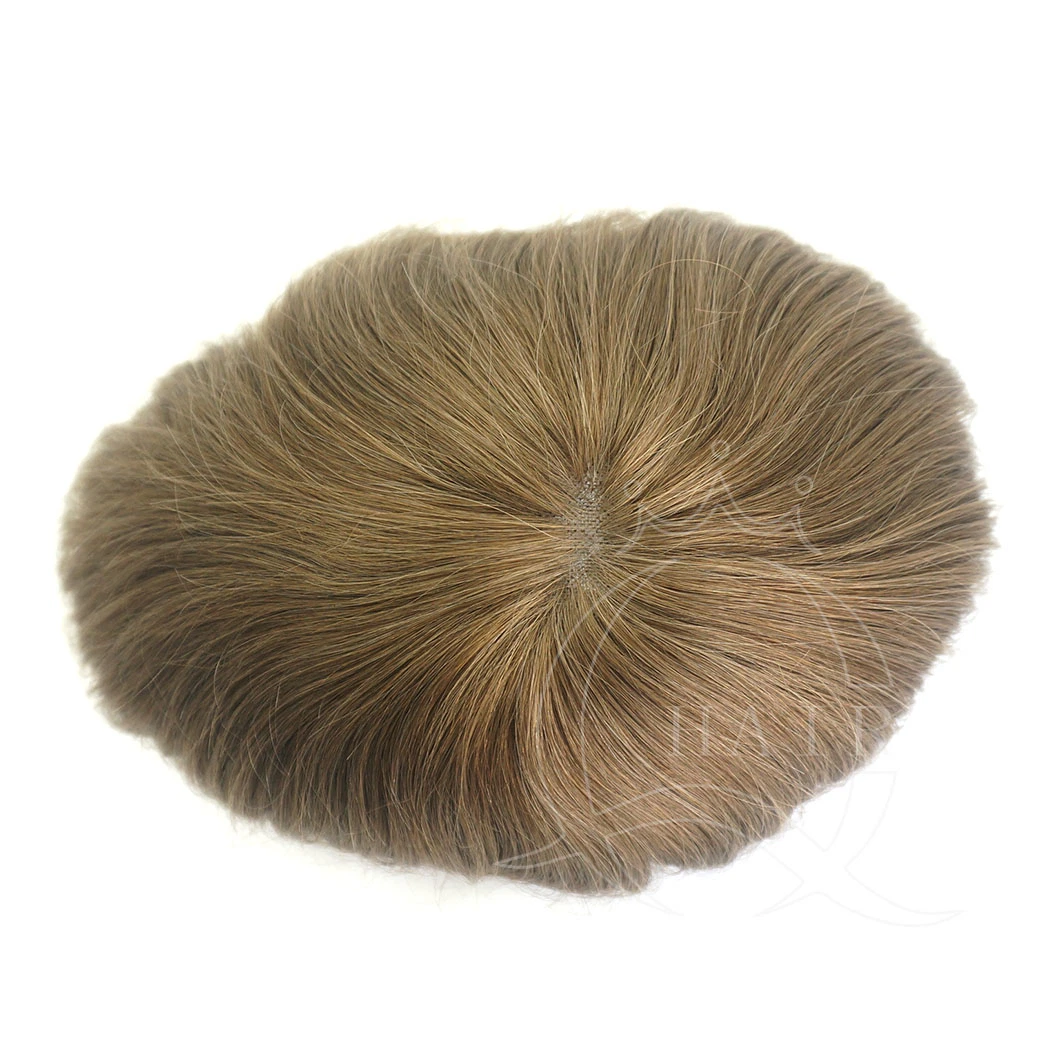 Perruque en cheveux humains Fine Welded Everlasting Monofilament Toupee 8X10 pouces Mono Base Man Toupee 18 Couleur Hairpiece 130% 4-6 pouces Longueur Cheveux Raides