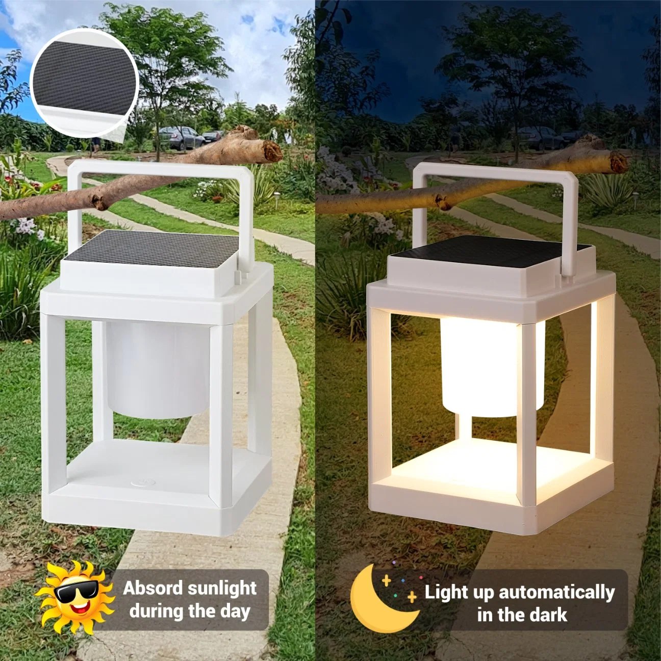 Nouveau design Lampe de chevet LED à intensité réglable, de couleur blanche, lumineuse, portable à main, pour camping, terrasse, intérieur, jardin, éclairage extérieur solaire LED