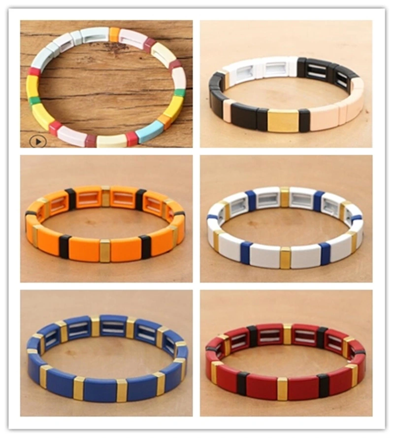 New Design Fashion Bohemian Geometrical Beaded Alloy Bracelet Colourful Paint Couple Bracelet