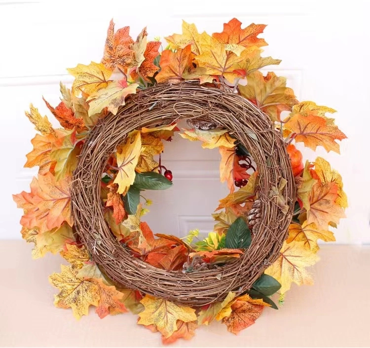 Harvest Halloween Yellow Maple Leaves Autumn Wreath Artificial Pumpkin Wreath