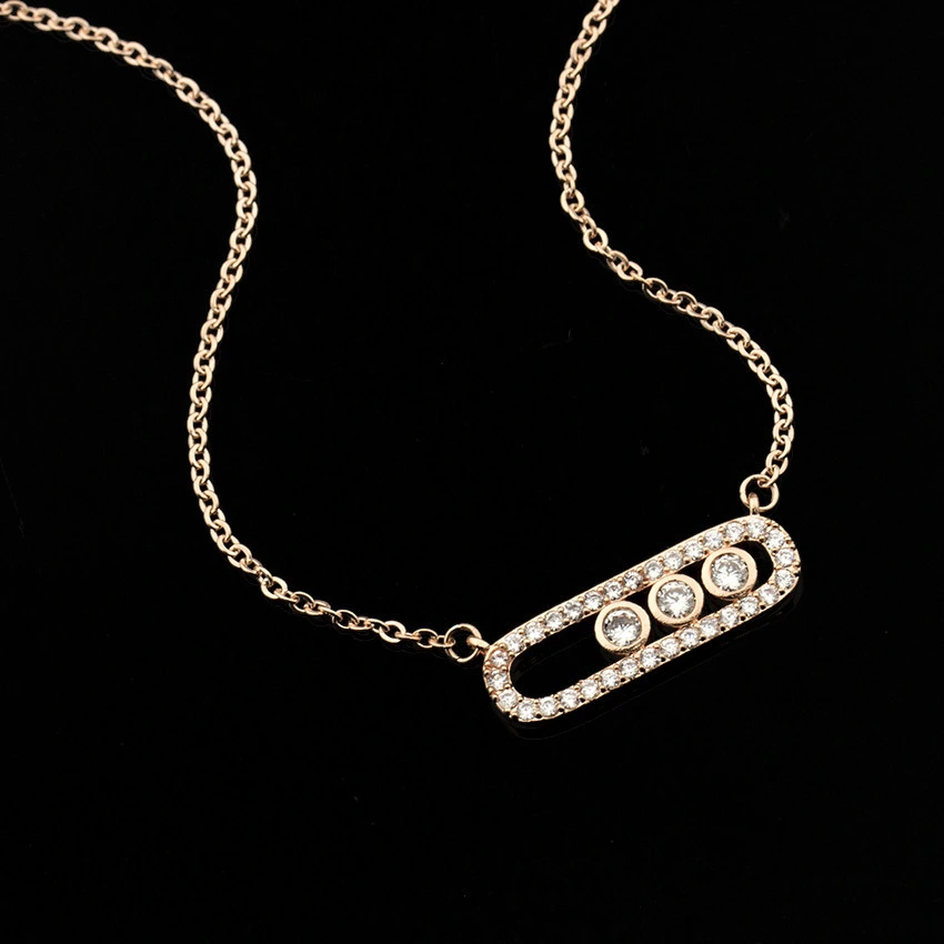 Fashion Jewelry Geometry Three-Color Necklace Stainless Steel Chain Buckle with Diamond Necklace