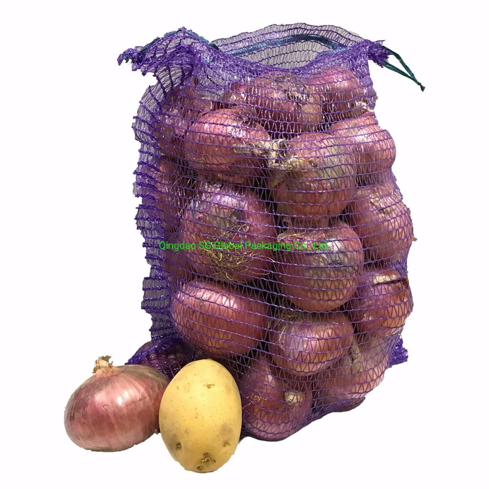 GRS SGS CE Factory Wholesale Plastic Packing 10kg 20kg 25kg 50kg Drawstring Firewood Vegetable Fruit Bean Potato Onion Orange Cabbage PE Raschel Net Mesh Bags