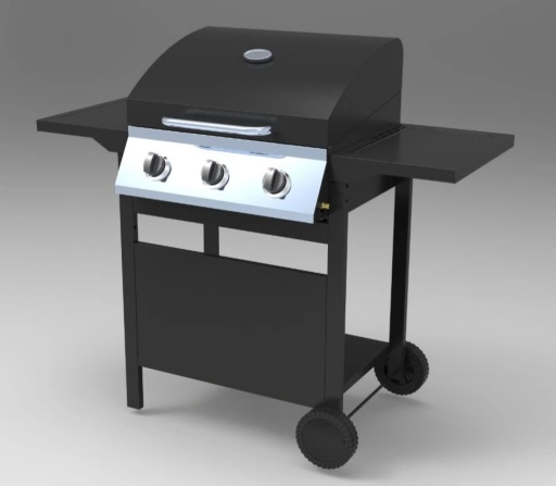 Powder Coated 3 Burners Gas BBQ Grill with Two Side Shelves