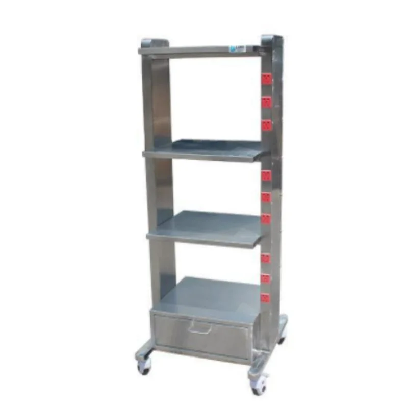 Stainless Steel Trolley Multi-Layer Load-Bearing Crash Cart with Wheels for Vet Hospital