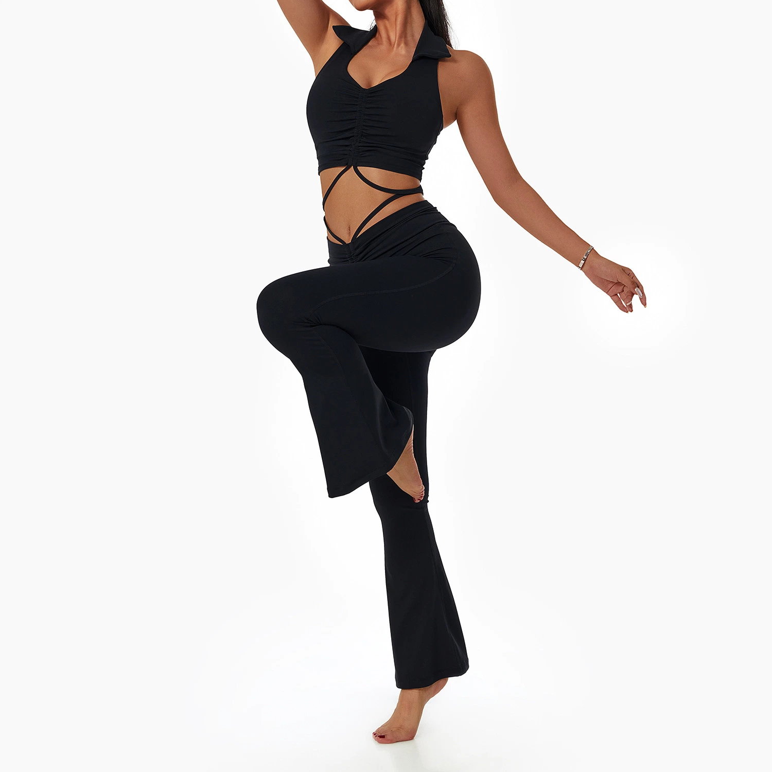 Les femmes nouvelle arrivée 4PCS Costume Yoga évasée jambières porter des vêtements deux pièces