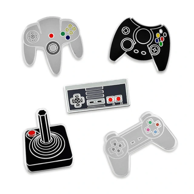 High quality/High cost performance  Custom Shaped Game Console TV Lapel Pin Badge Metal Gamepad Video Game Vintage Retro Enamel Pin