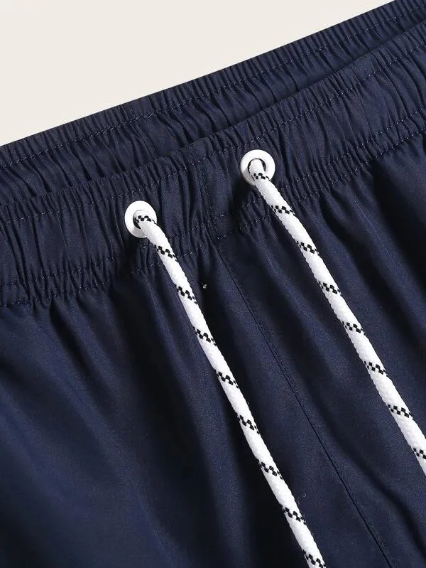 Azul Marinho cor sólida impressão de moda praia Boxer Shorts calções de banho nadar curtos os troncos de natação para Férias