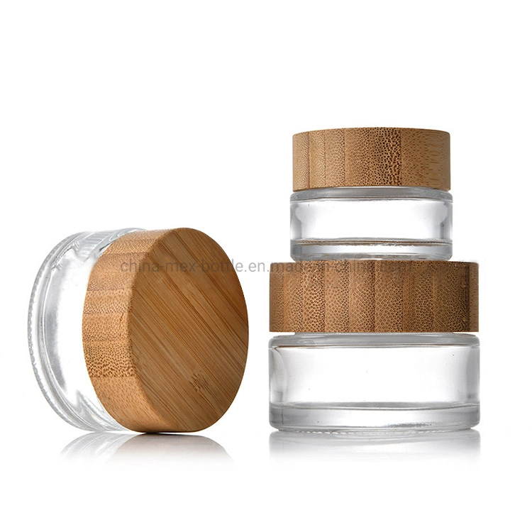 20ml 50ml 100ml Clear Glass Cream Jar with Bamboo Wood Cap