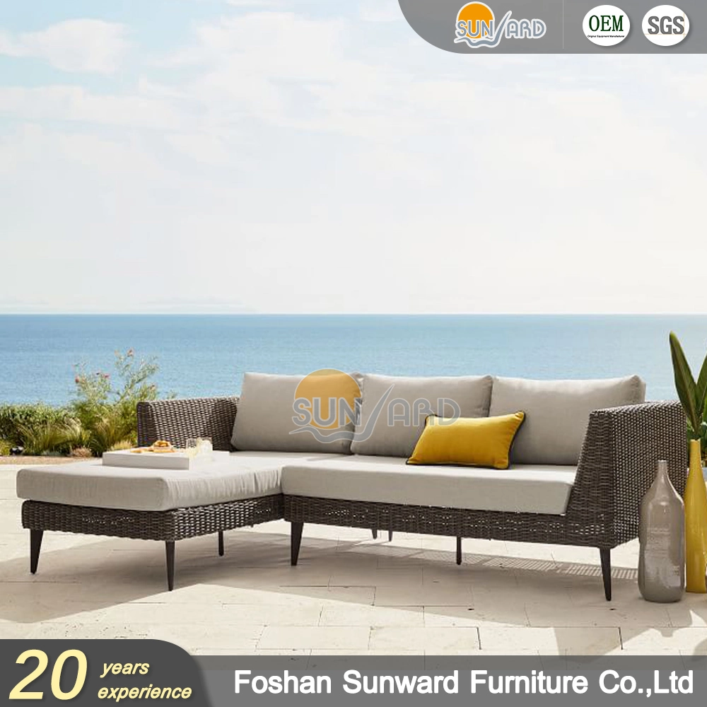 Gartenmöbel Sofa PE natürliche Möbel Braun Rattan Sofa mit Kissen