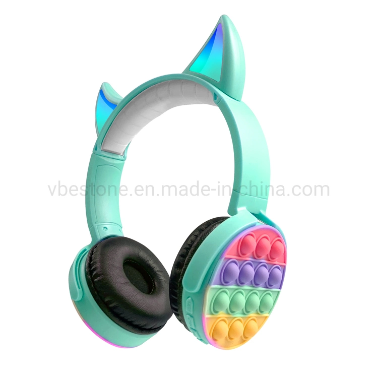 Amazon Hot Sale Push Bubble LED Cat Popit Headband Wireless Bluetooth Earphone Headphones for Children