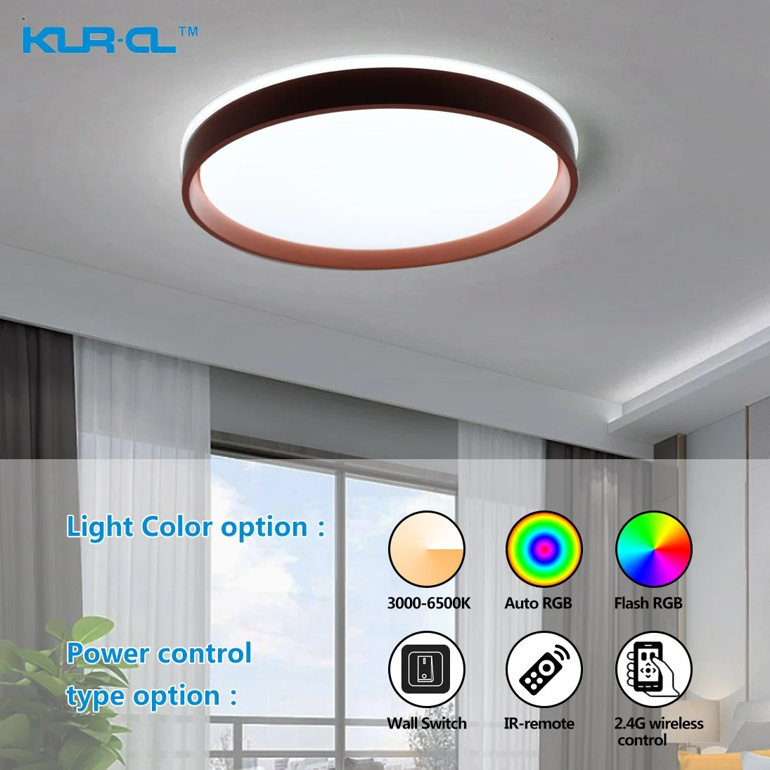 Ceiling Mounted Brown and White Simple Intelligent Digital LED Ceiling Lamp for Ofiice and Home