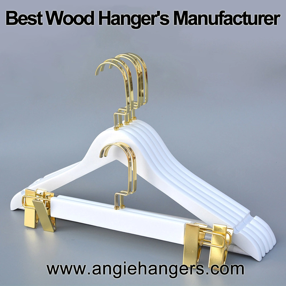 Top Quality Wooden Clothes Hangers with Rose Gold Hook&Clips in Matte/Shiny White/Black Finish for Adults' Shirt/Skirt/Coat/Suit/Jacket/Blouse/Other Garment