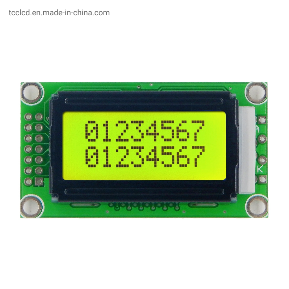 Yellow-Green Screen 0802 Character LCD Display St7066 Controller 8X2 Alphanumeric LCD Module