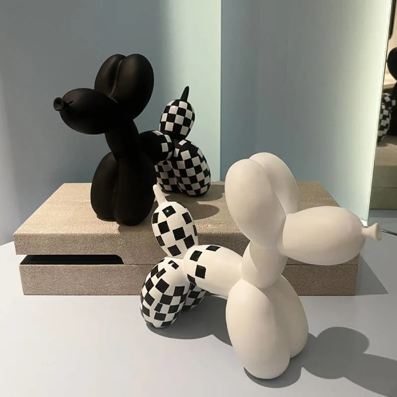 Modern Style Party Balloon Dog Figurine with Check Pattern