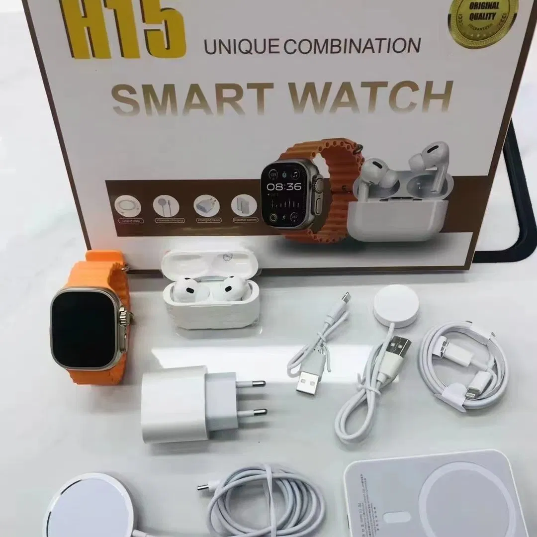 Neueste H15 Smartwatch Anzug einzigartige Kombination Ultra Reloj Android Smart Uhr Wireless Charger Bank Kabel Ohrhörer