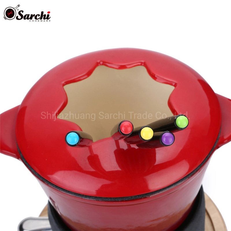 Großhandel/Lieferant Hot Pot Kochgeschirr Set Auflauf Chinesische Emaille Schokolade Guss Fondue-Set Mit Eisenkäse