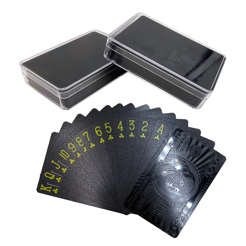 Горячие продажи США доллар индивидуальные игральные карты экологически безвредные полностью черный цветной печати пользовательские карты в покер