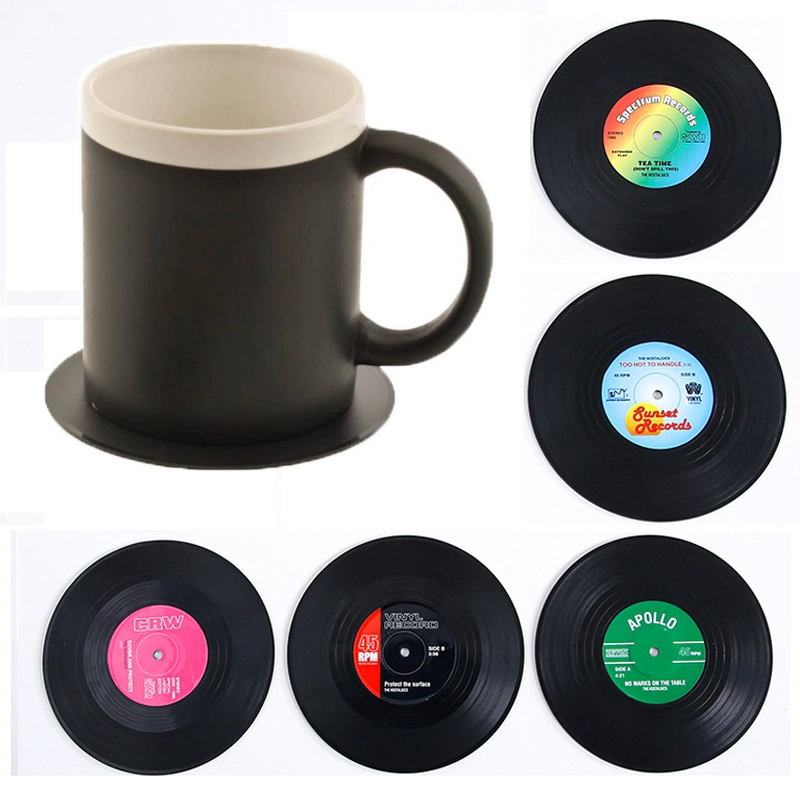 Promotional Gift Silicone Anti-Slip Heat-Resistant Table Retro Vinyl Creative Coffee Cup Coasters