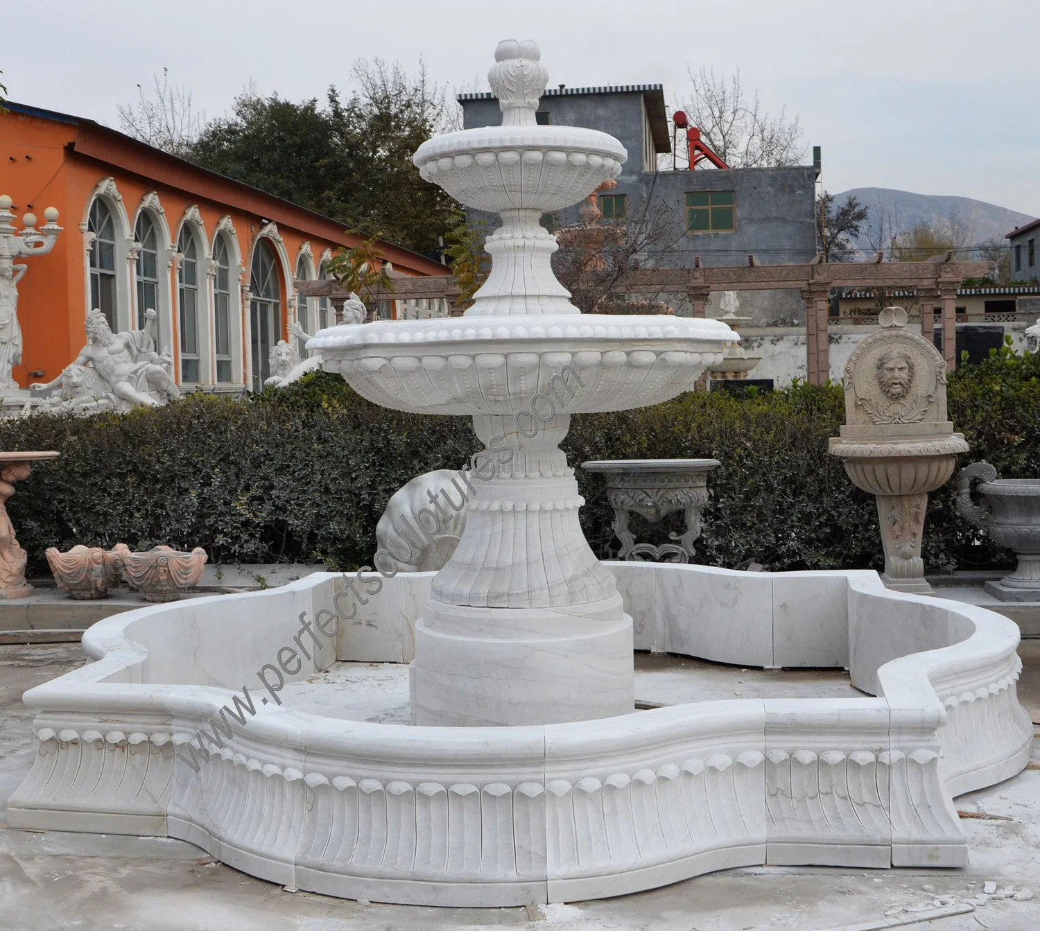 3 Three Tier Carved Stone Marble Water Fountain for Garden Decoration (SY-F363)