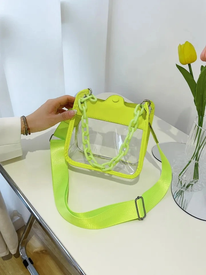 Saco a tiracolo em PVC transparente de atacado de forma personalizada as mulheres claras de ombro da cadeia de sacos Crossbody