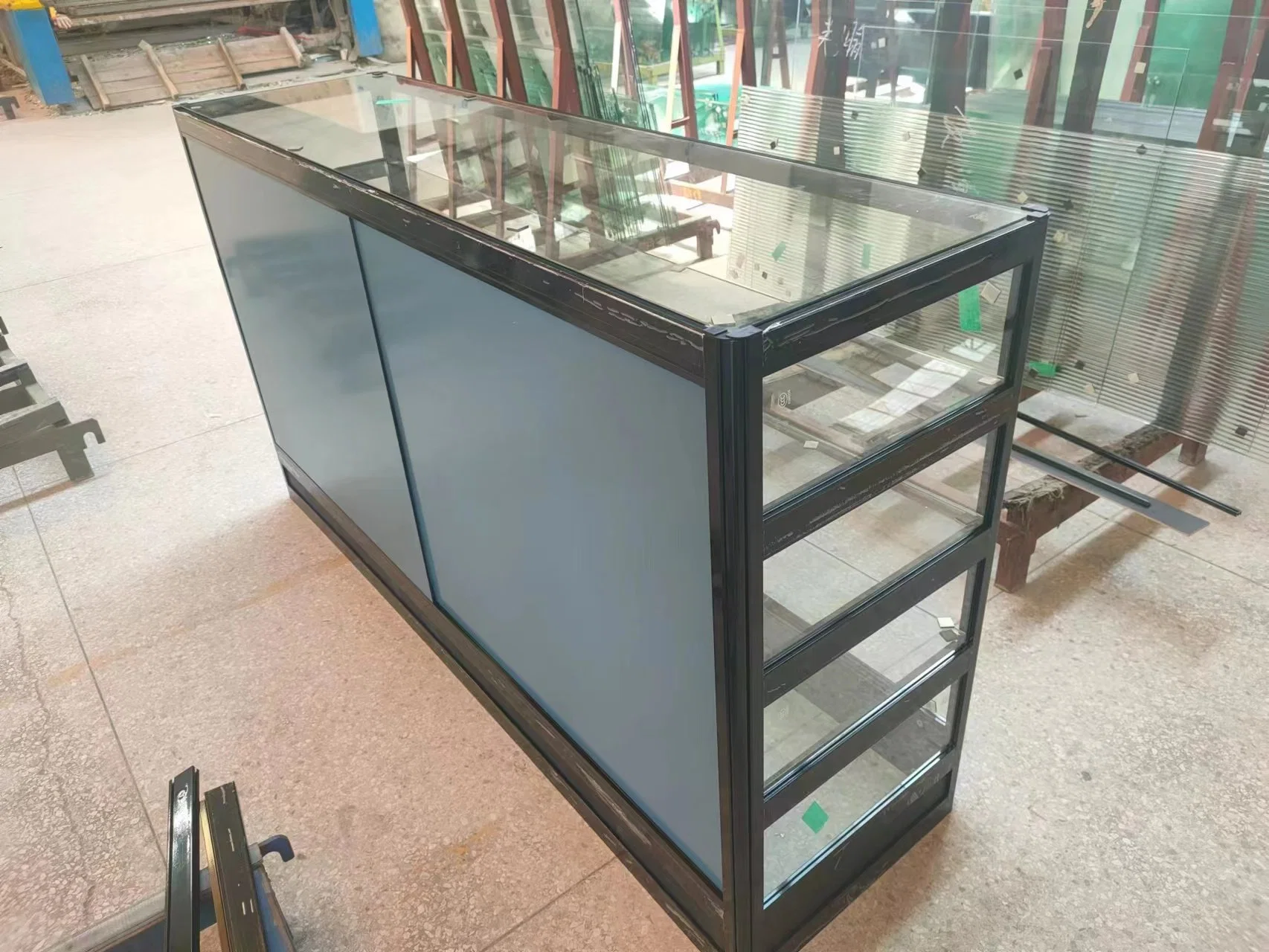 Ladder Glass Collapsilbe Foldable Drug Show Display Case Cabinets Aluminum Metal Multi-Level Multi-Shelf Showcase