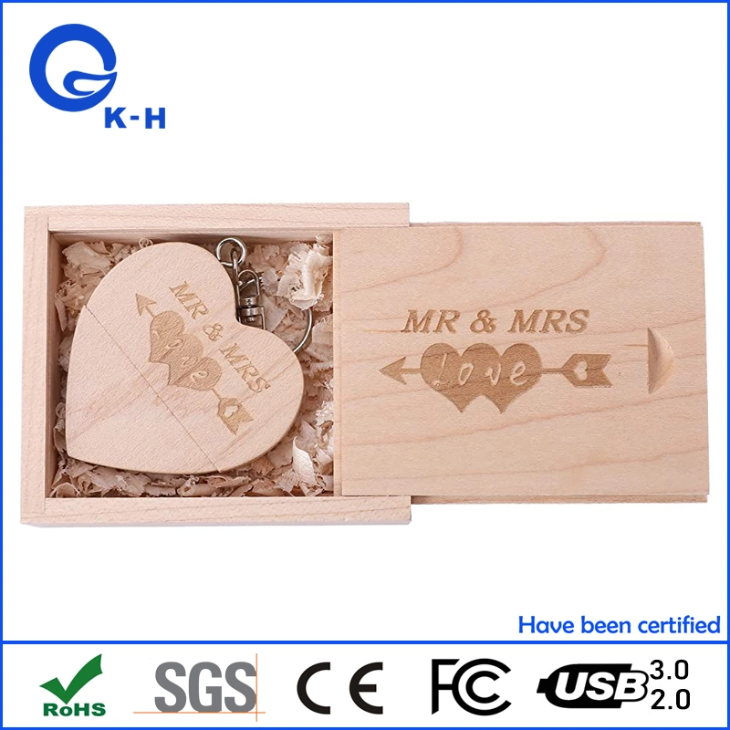 Wood Heart Pendrive USB 3.0 Flash Drive 32GB 64GB with Low Price