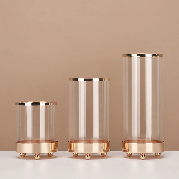 Machine Made Glassware China Manufacturer Decorative Glass Vase Round Shape Small MOQ Elegant Glass Vase with Gold Bottom