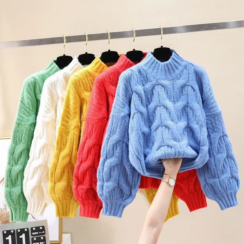 Women Turtleneck Sweater Long Sleeved Knitted Pullover Sweater