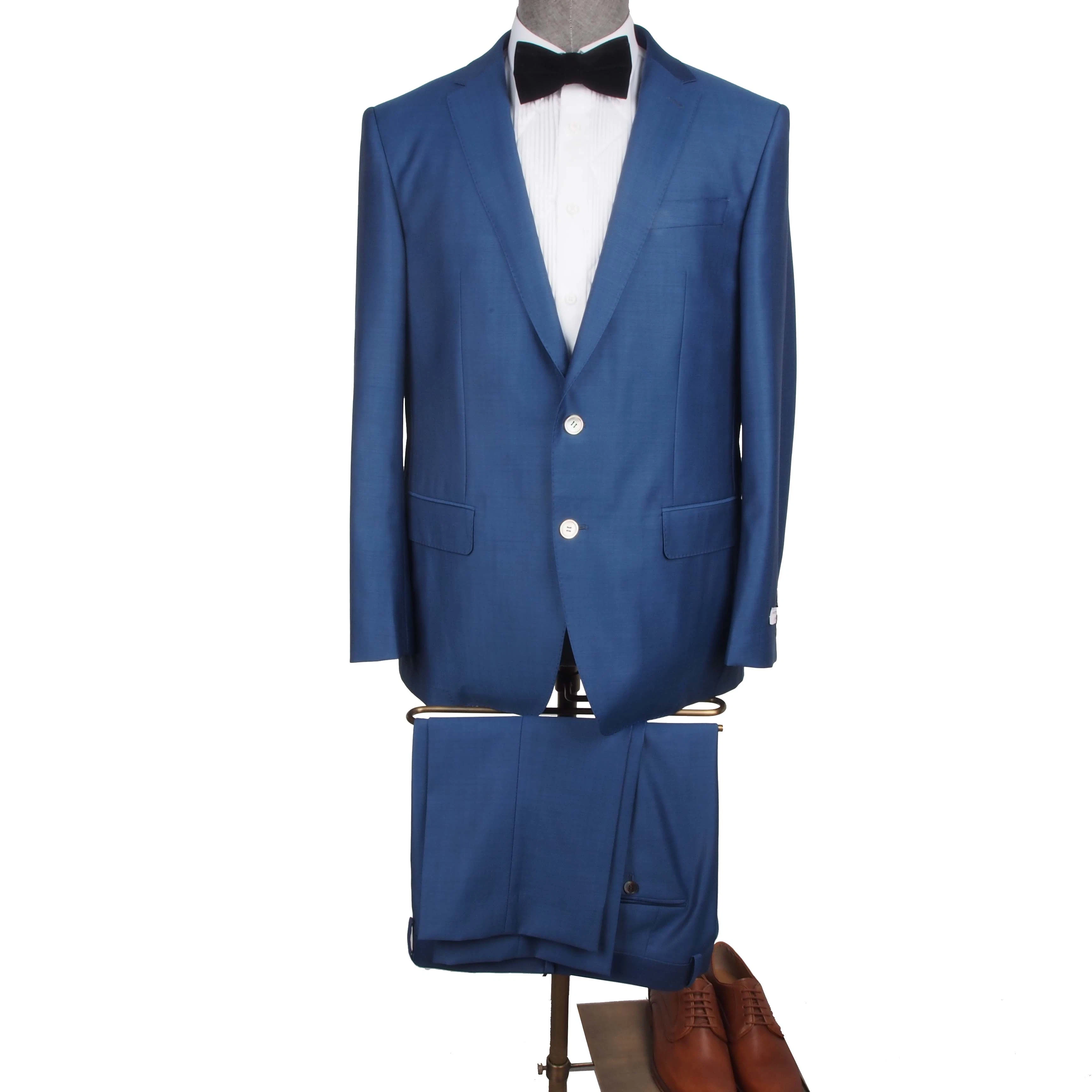 Wholesale 100% Wool Blue Plain Single Breasted Suit Notch Lapel Office Suit