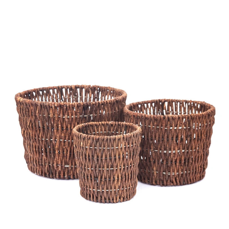 Set of 3 Wood Basket Natural Wicker Basket Home Storage