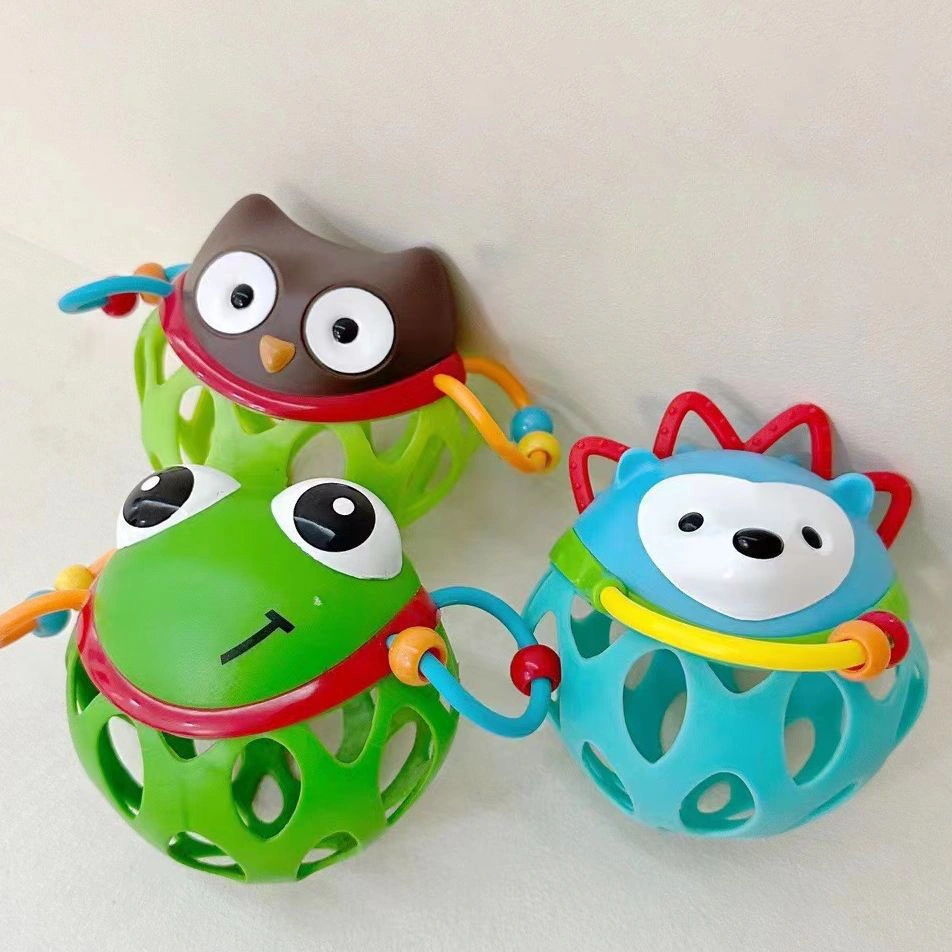 Cute Animal Shape Plastic Soft TPR Activity Hand Held Toy Baby Rattle Ball for Sensory Training