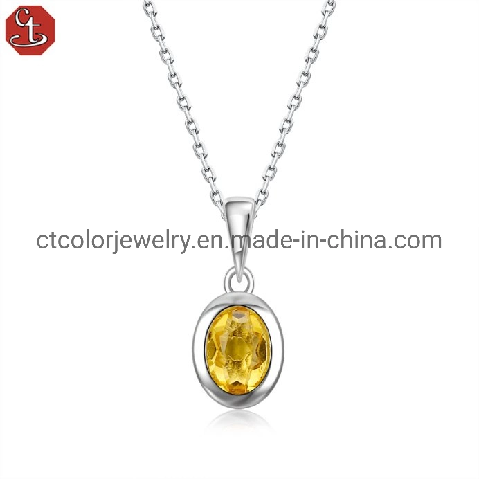 Wholesale/Supplier jewellery natural citrine crystal pendant silver necklace Fashion Accessories jewelry