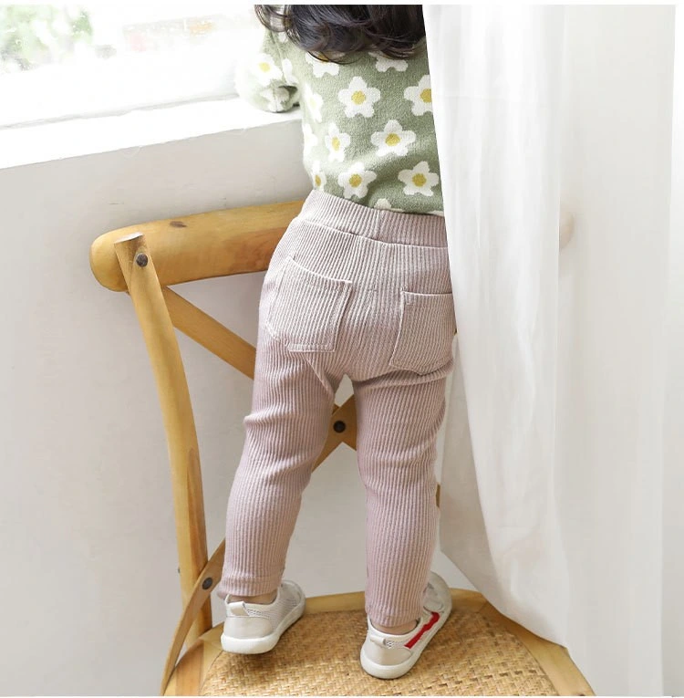 Abckids Toddler Girls Pants&Trousers 10%off Vertical Strip Leggings Cotton Pocket Baby Girl Pants