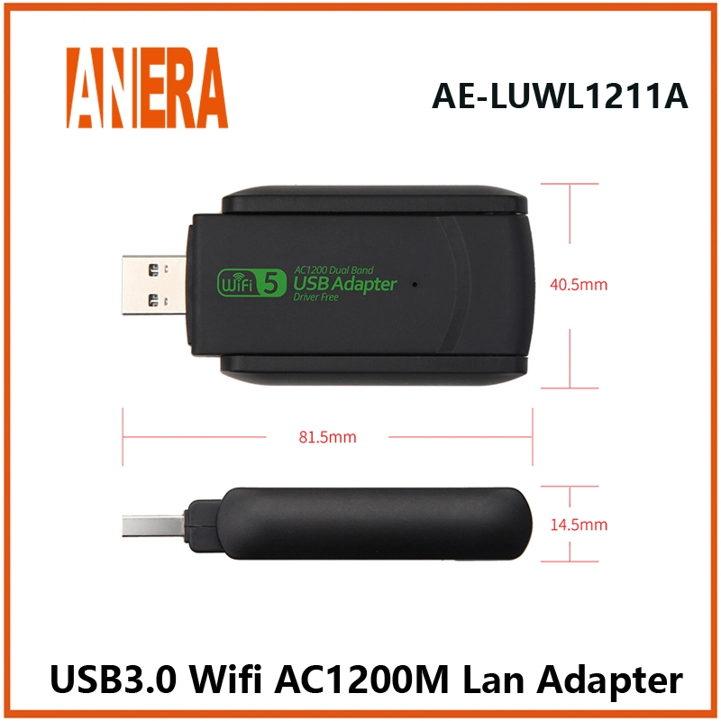 Adaptador WiFi de 5 GHz WiFi5 de 1200 Mbps USB 3.0 Dongle de banda dupla PLACA de rede Wi-Fi 802.11AC de 5 g.