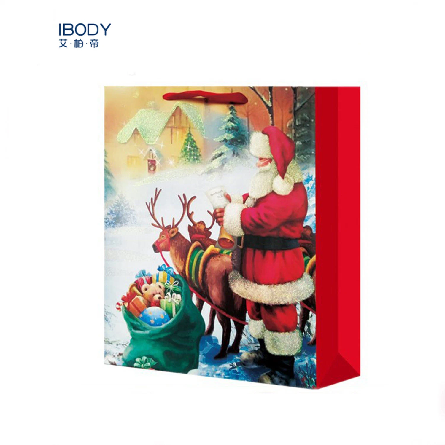 Custom Coated Paper Printing Recycled Biodegradable Santa Gift Bag Shopping Bag