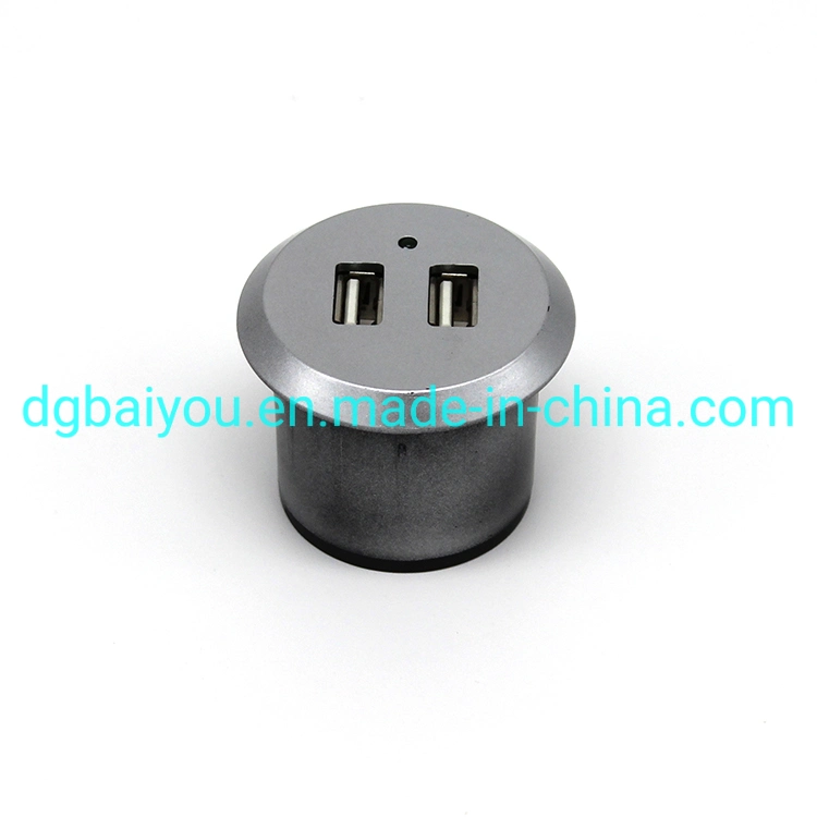 Dual USB Charger Smart Socket Round Adapter for Furniture 5V2.1A Output