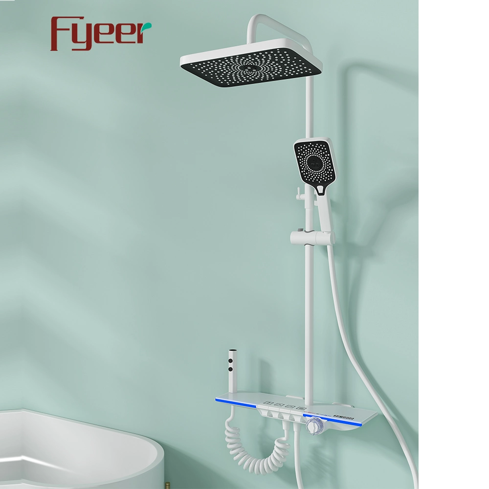 Fyeer Piano Key 4 Functions White Color Bathroom Shower Set with Digital Display