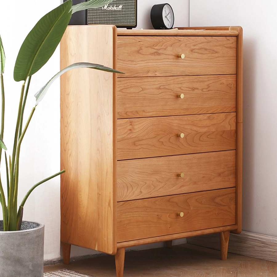 Five Chest of Drawers Made of Solid Cherry Wood as Bedroom Storage Cabinet Furniture