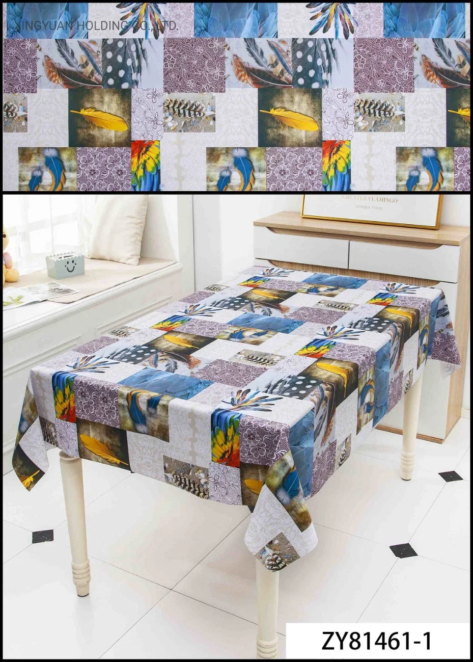 Bright Colored Feather PVC Printed Tablecloth Waterproof Oilproof Table Cloth