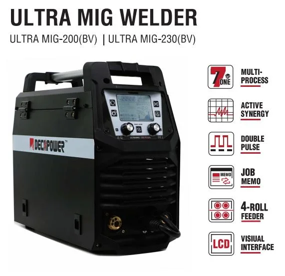 Découpeur 7 en 1 Machine de soudage à l'arc MIG/Mag à onduleur IGBT avec impulsion pour le soudage de l'aluminium (ULTRAMIG-230)