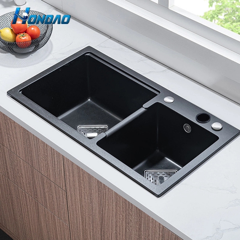 New Design Rectangular Black Single Bowl Artificial Stone Quartz Sinks for Kitchen