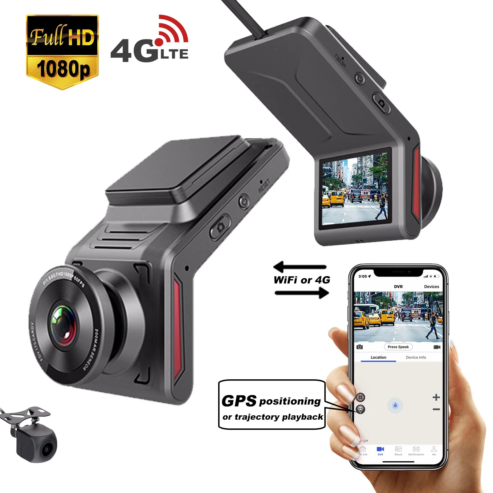 4G WiFi GPS Tracker Dash Cam Front and Rear Dual Lens Camera Car DVR SIM 4G Live Streaming LTE Dashcam Car Dash Camera Car Black Box