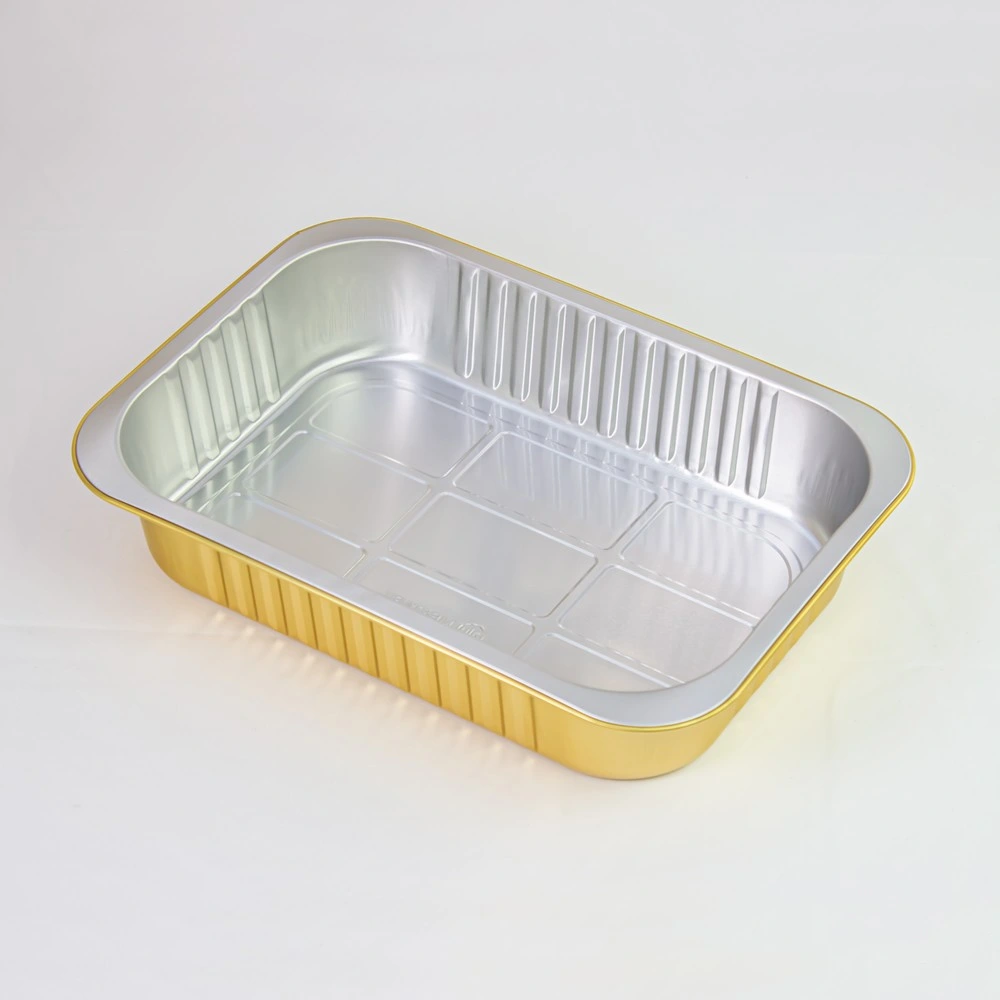 De oro de gran capacidad de envasado de alimentos desechables Contenedor de pared lisa de aluminio de pastel bandeja para hornear.