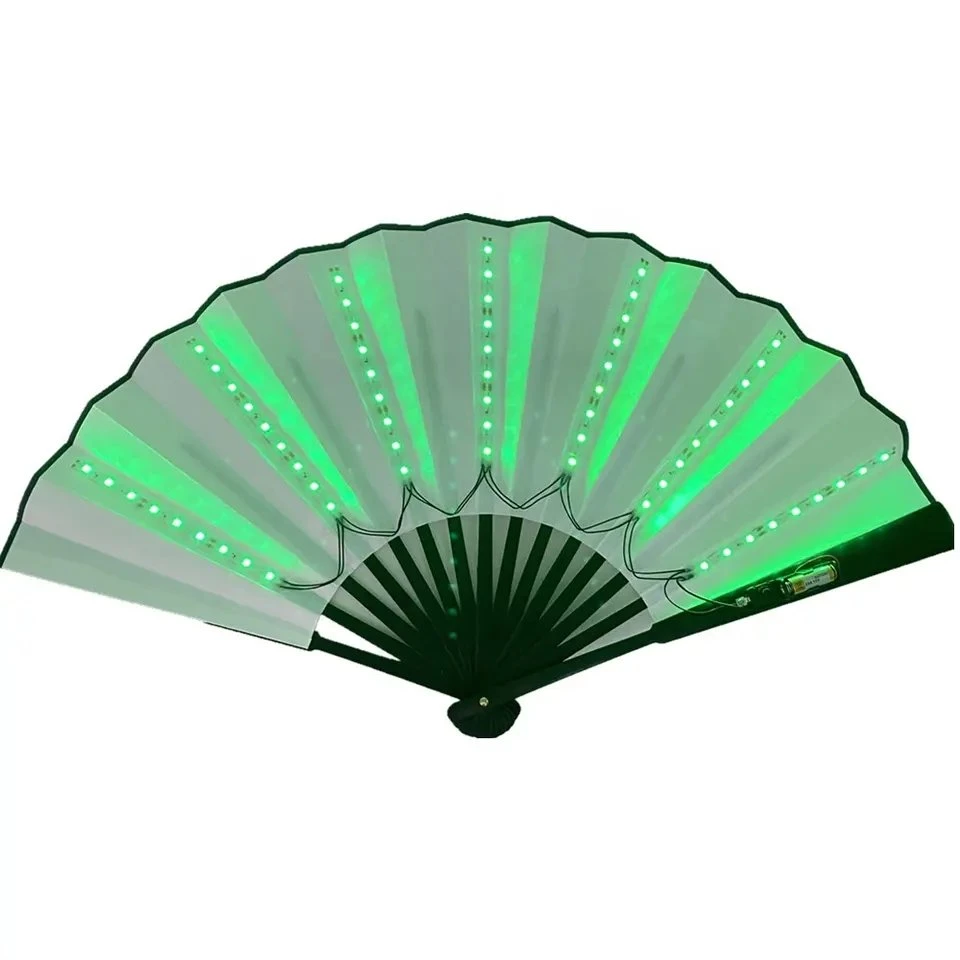 Nuevo diseño plegable del ventilador de mano de LED se encienden el bambú Flash papel decorativo Rave ventilador Ventiladores de fiesta