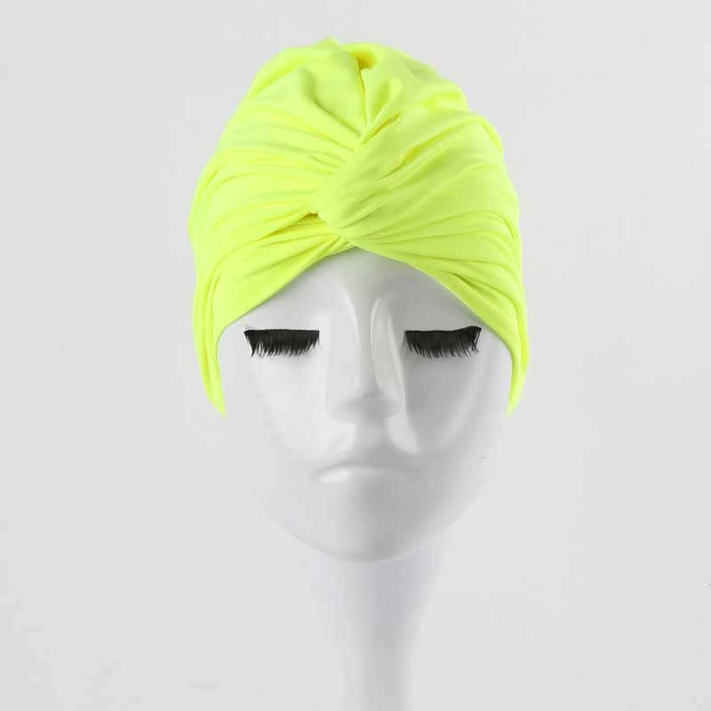 Stretchable Polyester Swimming Bathing Turban Head Cover Sun Cap Long Hair Hot Spring Swim Hat Solid Color Bathing Caps for Adult Women Men Teens Wbb16758