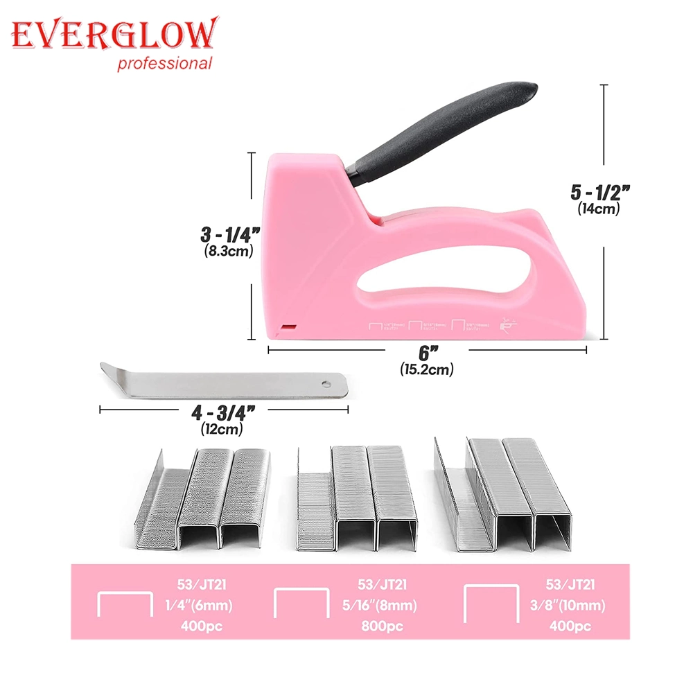 Pink Light Duty Staple Gun Gift for Women with 1600 PCS Jt21 Staples 1/4 5/16 3/8 Inch and Remover for Upholstery Decoration