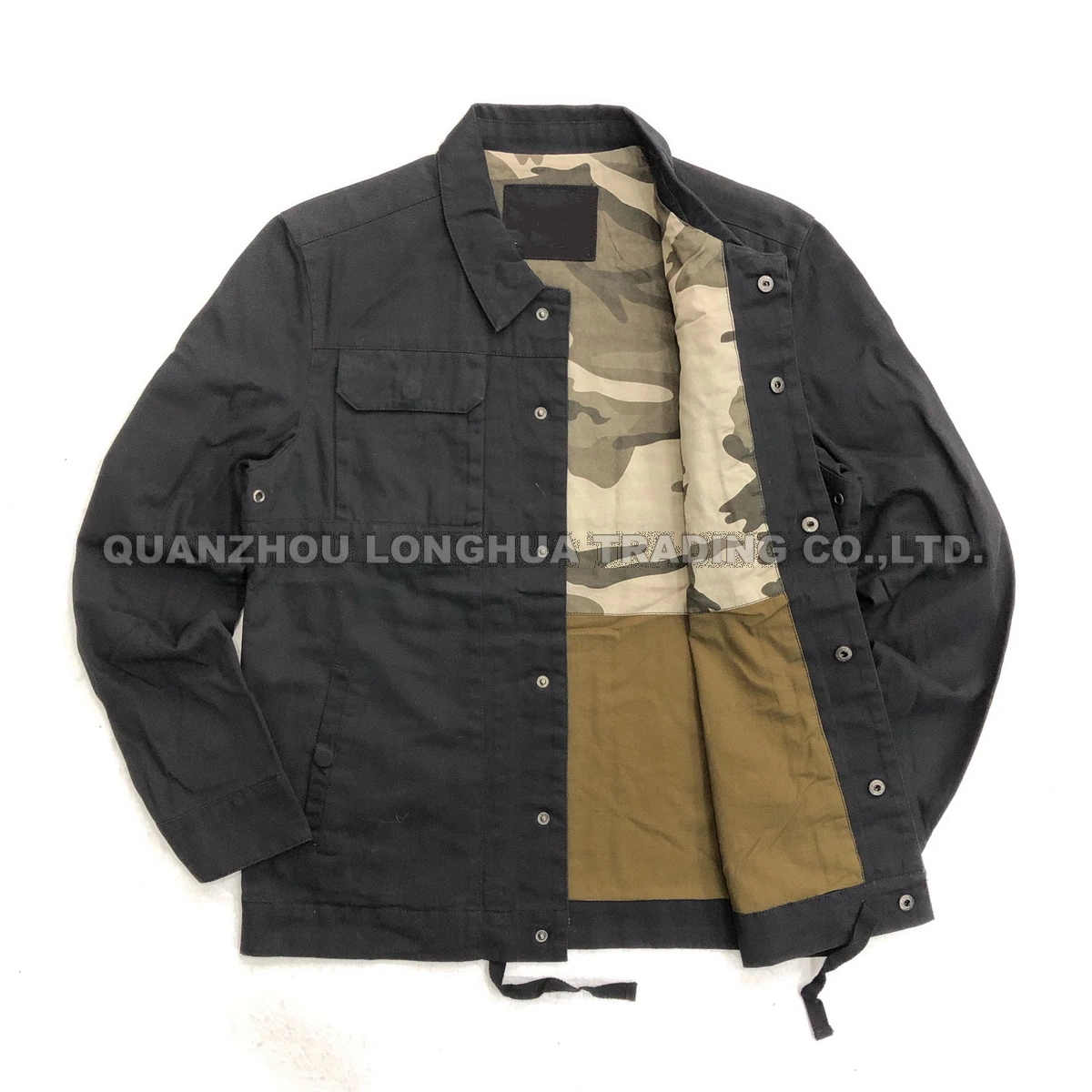 Men Jacket Boys Jacket Cotton Garment Enzyme Wash Clothes with Buttons Black Fashion Clothing Outdoor Apparel